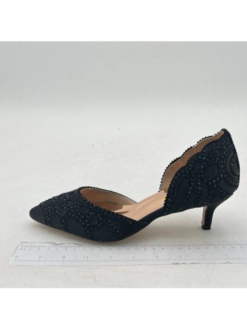XYD Women's Pumps, Elegant Pointed Toe, D'Orsay Kitten Low Heels, Rhinestone Stu